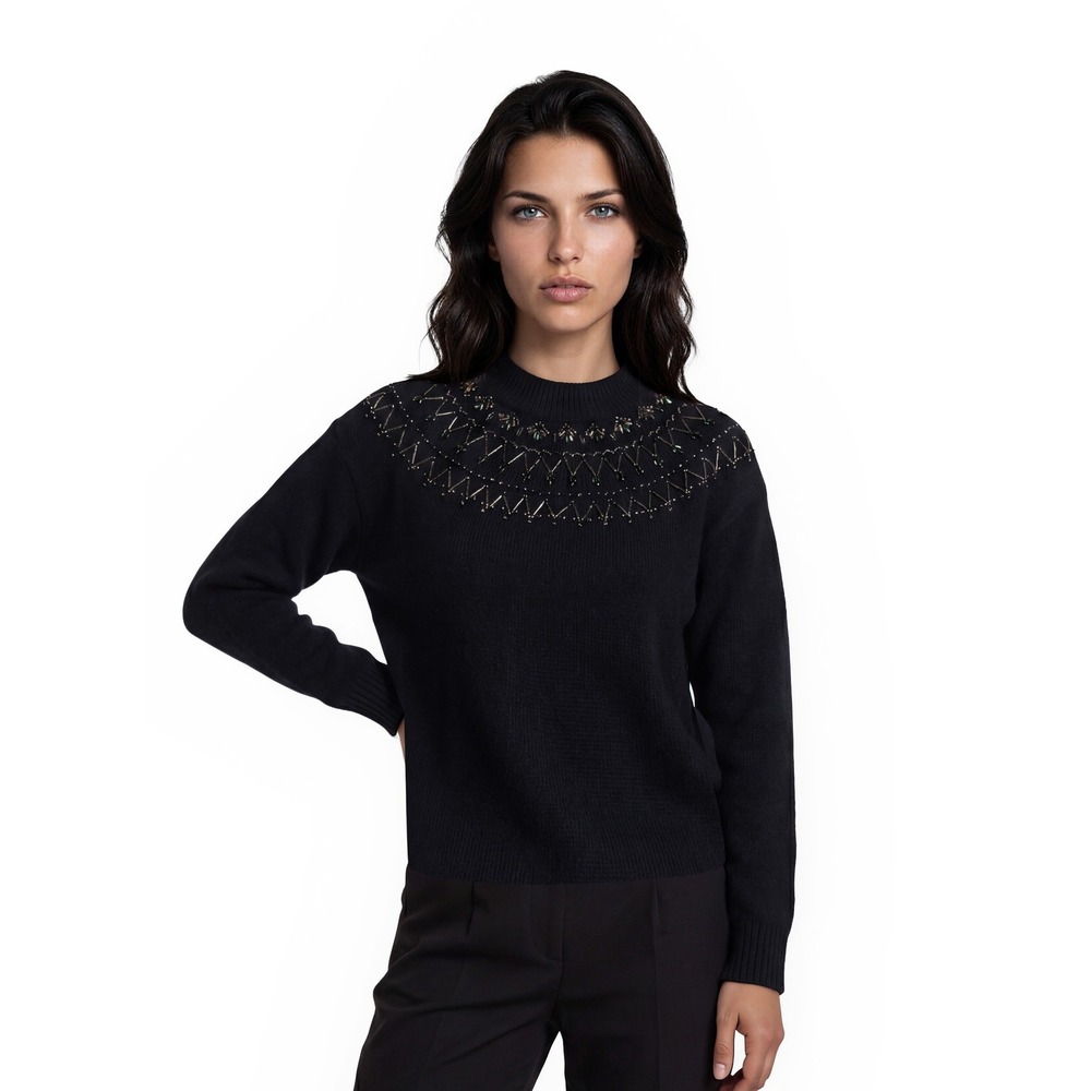 NWT Talbots Sweater Women's Size Small Navy‎ Blue Beaded Jeweled Faire Isle